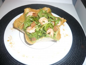 Panier de crevettes et gelée de pamplemousse